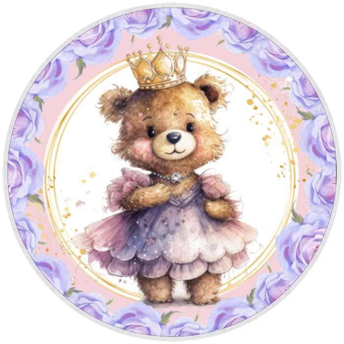10” Princess Bear Wreath Sign, Home Decor, Aluminum, The Ritzy Cactus