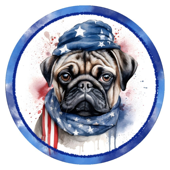 10 Pug Dog Patriotic Sign, Wreath Sign, Home Decor