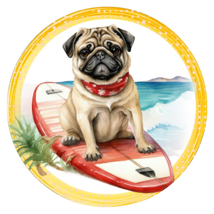 10 Pug Dog Summer Beach Sign, Wreath Sign, Home Decor