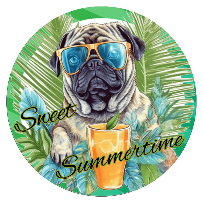 10 Pug Dog Sweet Summertime Sign, Wreath Sign, Home Decor