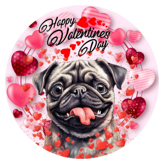 10 Pug Hearts Dog Happy Valentine Sign, Wreath Sign, Home Decor