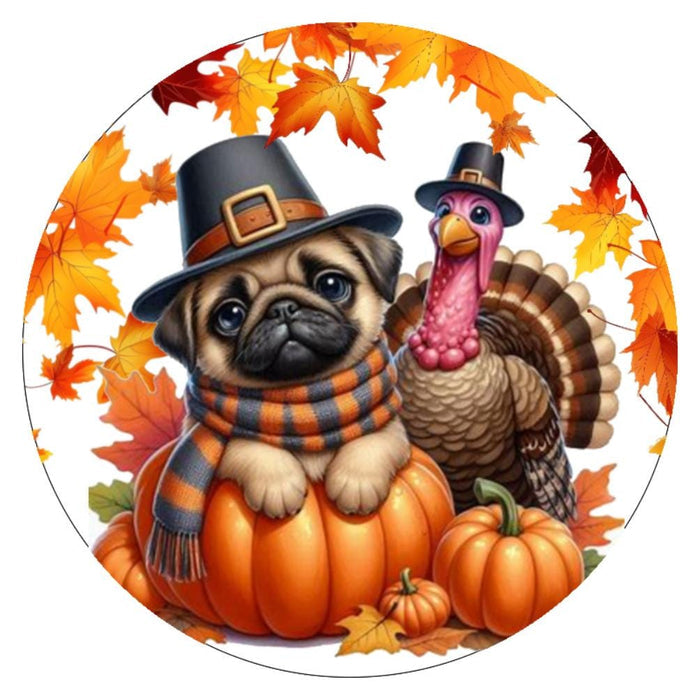 10 Pug Thanksgiving Turkey Sign, Wreath Sign, Home Decor