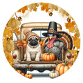 10 Pug Thanksgiving Turkey Truck Sign, Wreath Sign, Home Decor