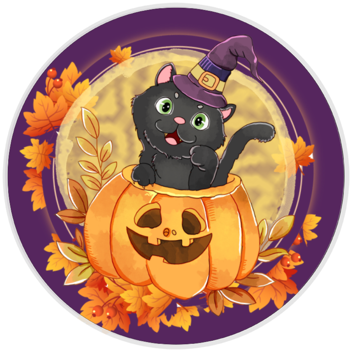 10” Pumpkin Cat Halloween Sign, Home Decor, Aluminum, The Ritzy Cactus