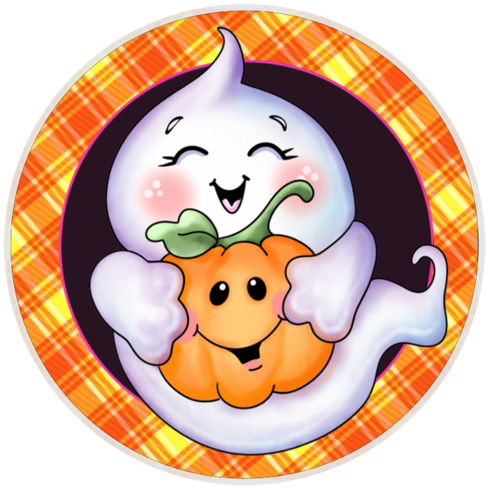 10” Pumpkin Ghost Halloween Sign, Home Decor, Aluminum, The Ritzy Cactus