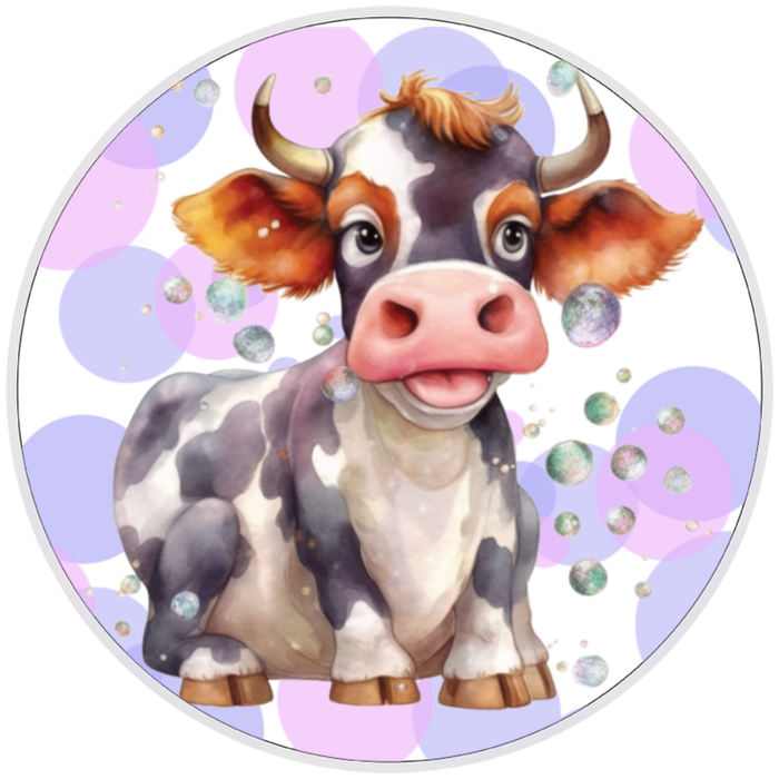 10” Purple Bubble Cow Sign, Home Decor, Aluminum, The Ritzy Cactus