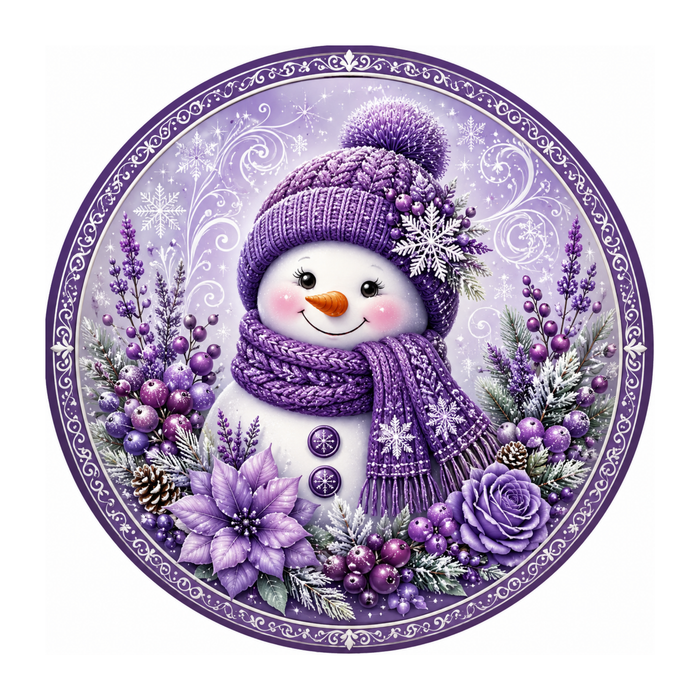 10" Purple Snowman Sign, Metal Wreath Sign,  Winter Sign Home Decor