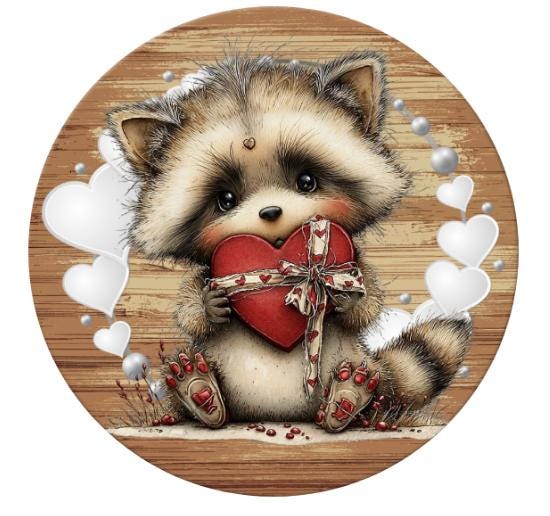 10 Raccoon Valentine Sign, Wreath Sign, Home Decor, Wreath Making Supplies
