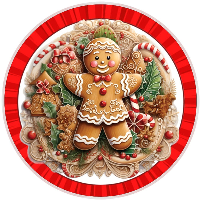 10 Red Striped Gingerbread Wreath Sign, Metal Wreath Sign, Home Decor