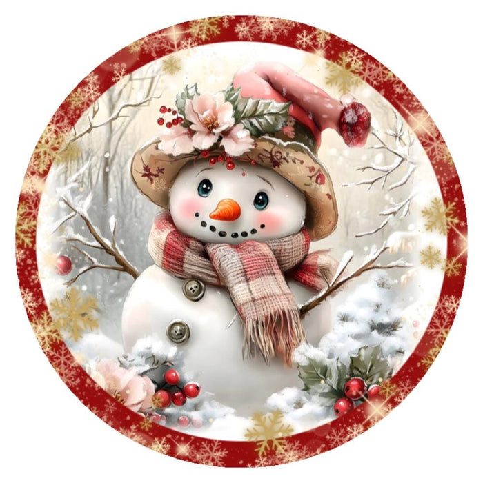 10 Red Woodland Snowman Sign, Wreath Metal Sign, Home Decor