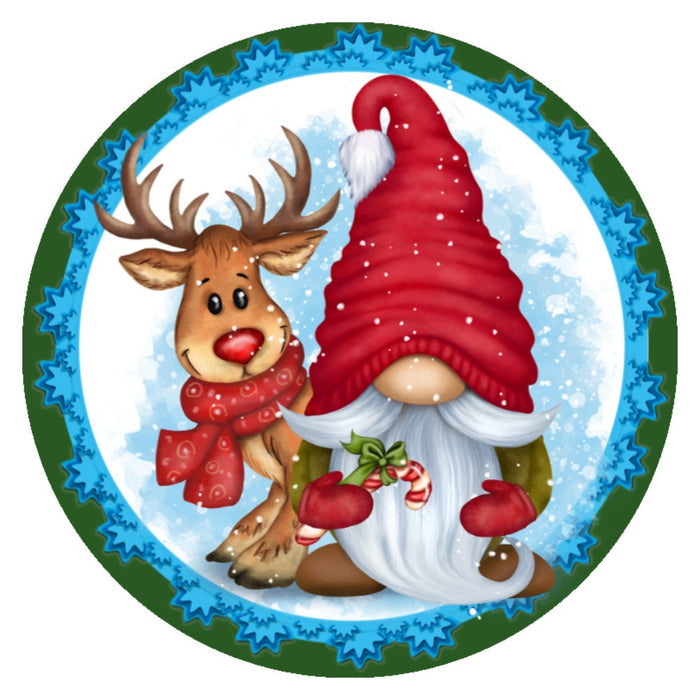 10 Reindeer Gnome Wreath Sign, Metal Wreath Sign, Home Decor