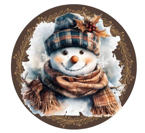 10 Rustic Plaid Snowman Winter Sign, Metal Wreath Sign, Home Decor, Wreath Sign