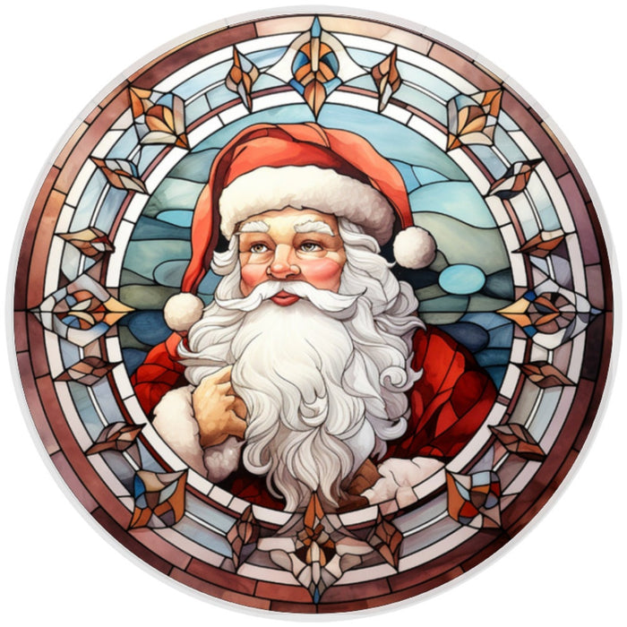 10 Rustic Santa Stained Glass Look Sign, Metal Wreath Sign, Home Decor