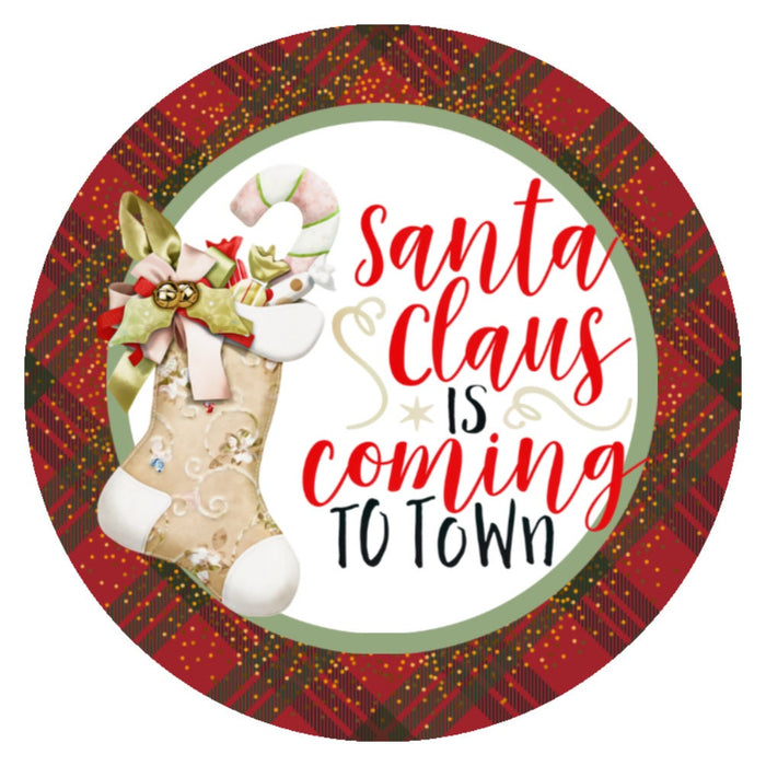 10 Santa Claus Is Coming To Town Christmas Wreath Sign, Metal Wreath Sign, Home Decor