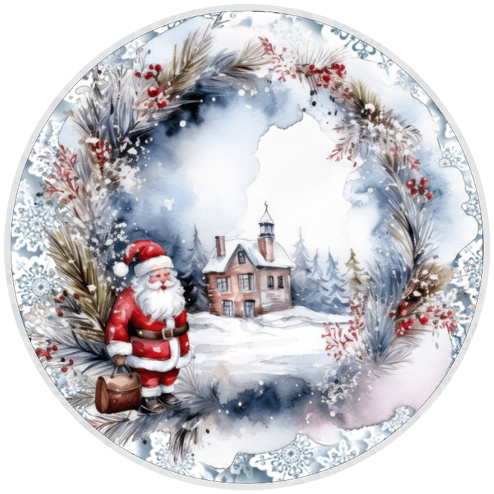 10” Santa House Christmas Wreath Sign, Home Decor, Aluminum Metal, The Ritzy Cactus