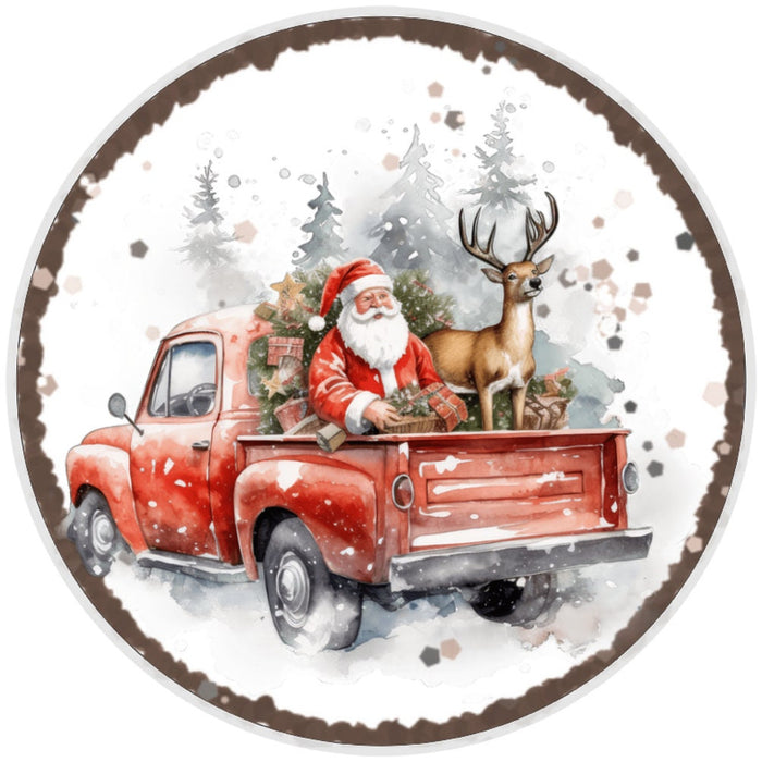 10 Santa Reindeer Truck Christmas Sign, Metal Wreath Sign, Home Decor