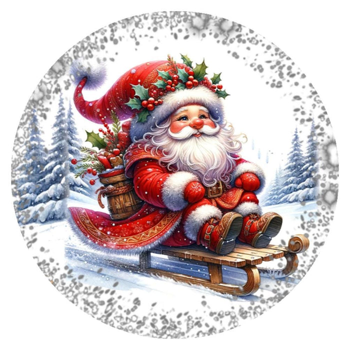 10 Santa Sledding Christmas Sign, Wreath Sign, Home Decor, Metal Sign