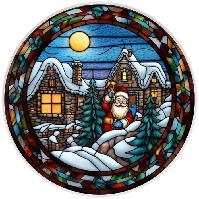 10 Santa  Stained Glass Look Wreath Sign, Metal Wreath Sign, Home Decor