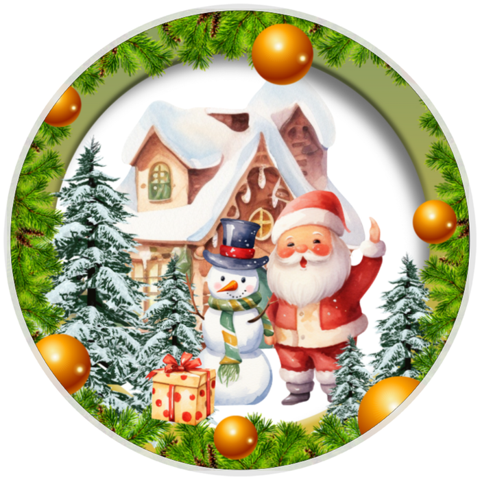 10” Santa Welcome Christmas  Wreath Sign, Home Decor, Aluminum, The Ritzy Cactus