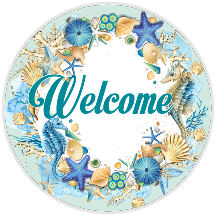 10” Seahorse Welcome Sign, Home Decor, Aluminum, The Ritzy Cactus