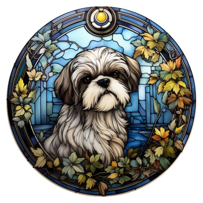 10 Shih Tzu Black White Stained Glass Look Sign, Metal Wreath Sign, Home Decor