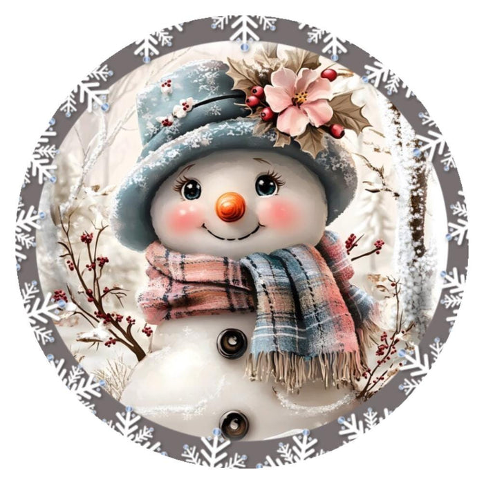 10 Snowflake Woodland Snowman Sign, Wreath Metal Sign, Home Decor