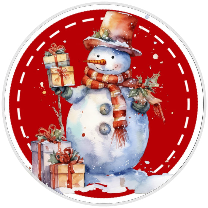 10 Snowman Christmas Present Sign, Metal Wreath Sign, Home Decor