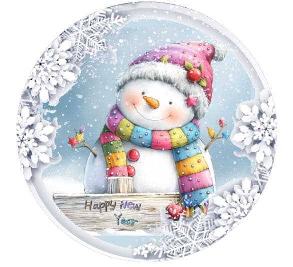 10 Snowman Happy New Year Snowflake Sign, Metal Wreath Sign, Home Decor