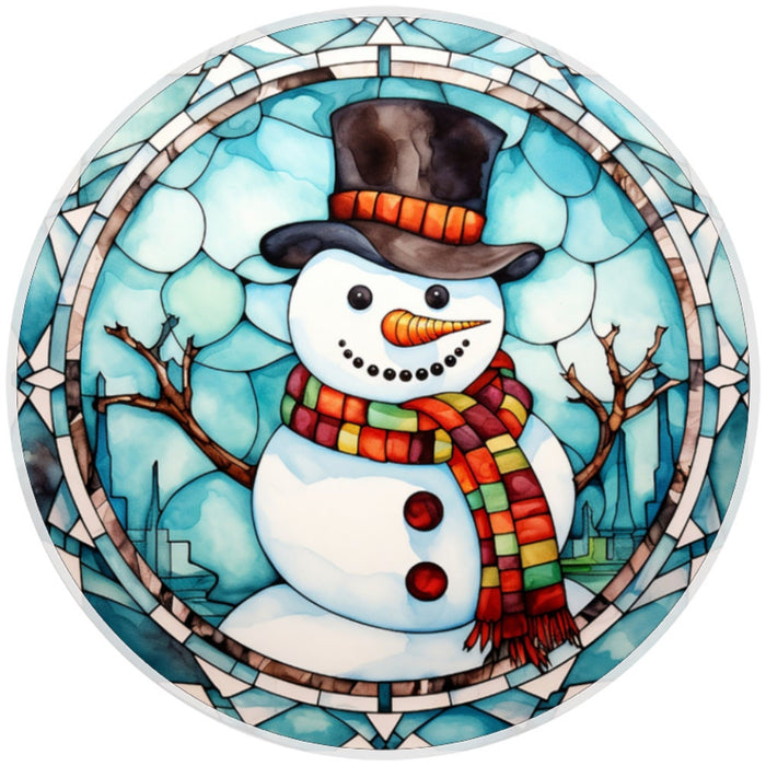10 Snowman Stained Glass Look Sign, Metal Wreath Sign, Home Decor