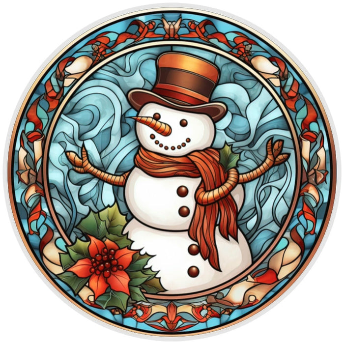 10 Snowman Stained Glass Look Wreath Sign, Metal Wreath Sign, Home Decor
