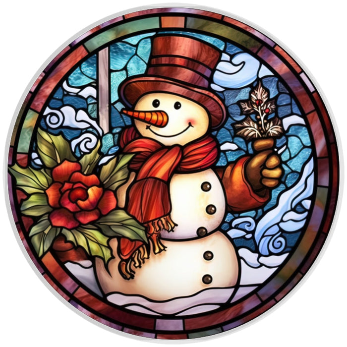 10 Snowman Stained Glass Look Wreath Sign, Metal Wreath Sign, Home Decor