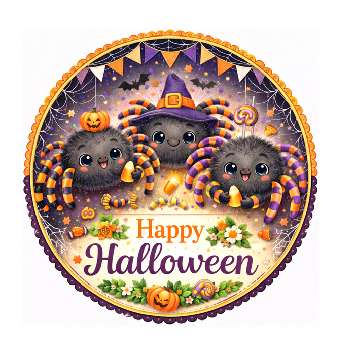 10" Spider Trio Halloween Sign, Metal Wreath Sign,  Wreath Sign