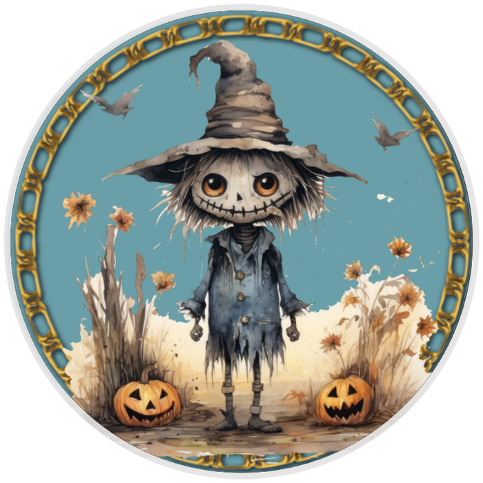 10” Spooky Scarecrow Halloween Sign, Home Decor, Aluminum, The Ritzy Cactus