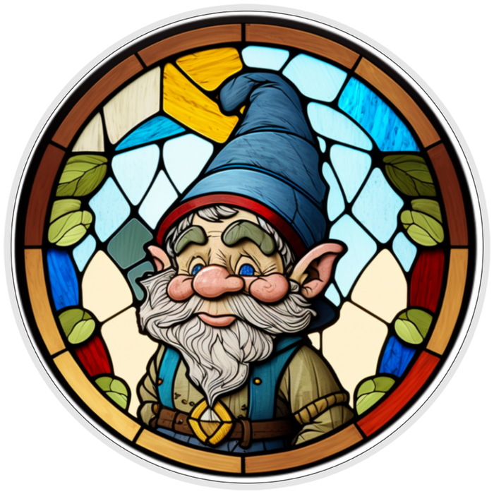 10” Stained Glass Gnome Wreath Sign, Home Decor, Aluminum, The Ritzy Cactus