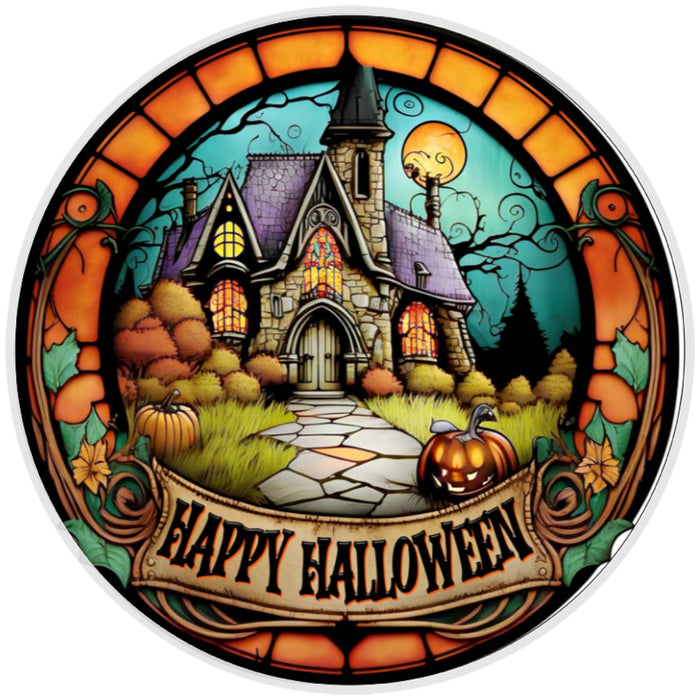 10 Stained Glass Look Happy Halloween Sign, Metal Wreath Sign, Home Decor