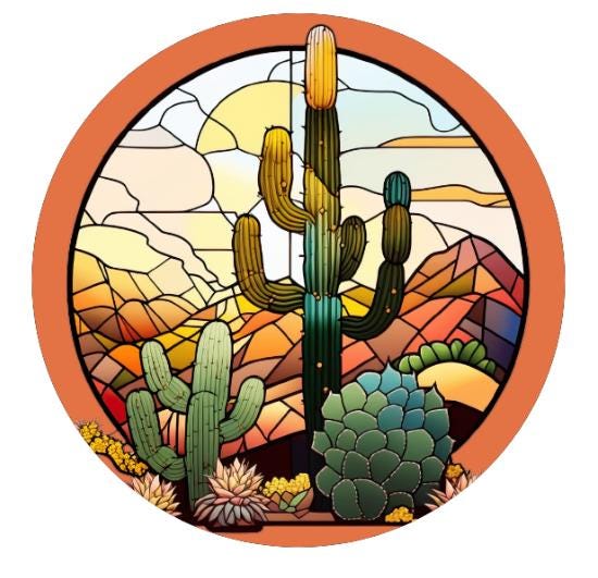 10 Stained Glass Look Orange Cactus Wreath  Sign, Wreath Sign, Home Decor, Metal Sign, The Ritzy Cactus