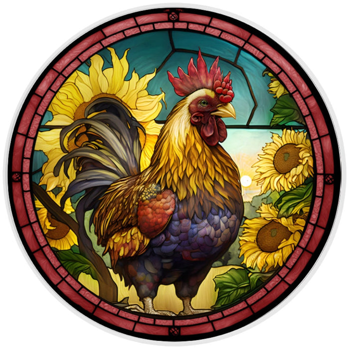 10 “ Stained Glass Look Rooster Sign, Metal Wreath Sign, Home Decor