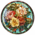 10” Stained Glass Multicolor Flowers Wreath Sign, Home Decor, Aluminum, The Ritzy Cactus