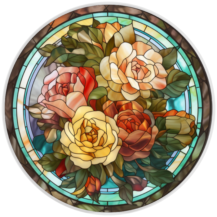 10” Stained Glass Multicolor Flowers Wreath Sign, Home Decor, Aluminum, The Ritzy Cactus