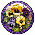 10” Stained Glass Pansies Wreath Sign, Home Decor, Aluminum, The Ritzy Cactus