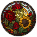 10” Stained Glass Rose Sunflower Wreath Sign, Home Decor, Aluminum, The Ritzy Cactus