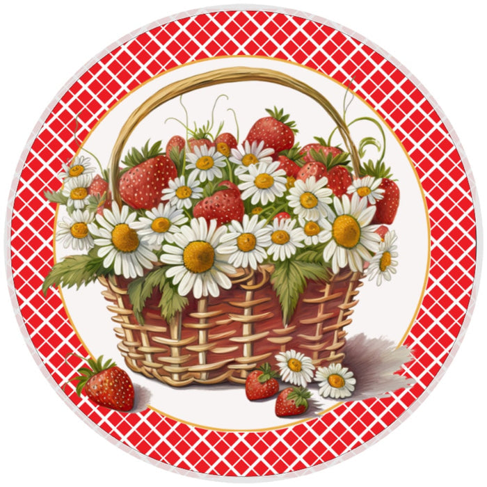 10 Strawberry Daisy Basket Sign, Wreath Sign, Home Decor