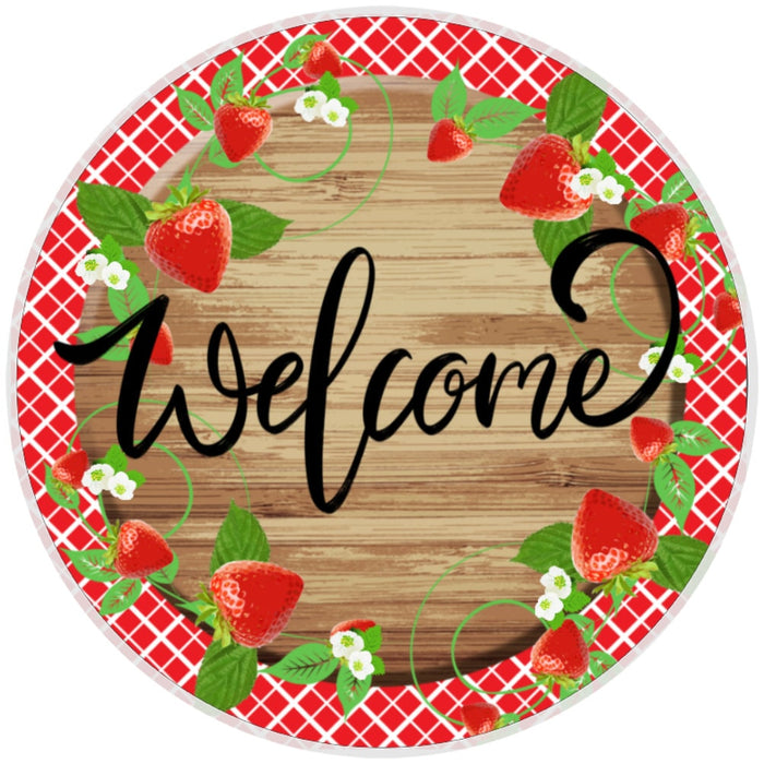 10 Strawberry Welcome Sign, Wreath Sign, Home Decor, Metal Sign, The Ritzy Cactus