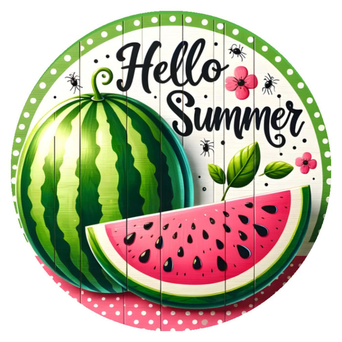 10 Summer Hello Watermelon Sign, Metal Wreath Sign, Home Decor