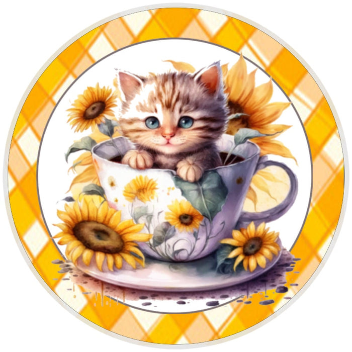 10 Sunflower Kitten Sign, Wreath Sign, Home Decor
