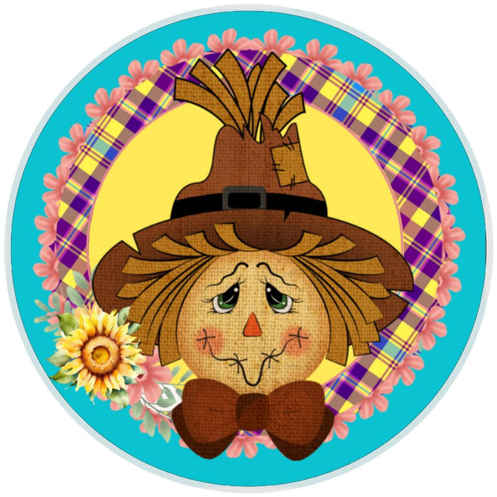 10 Sunflower Scarecrow Fall Plaid Sign, Wreath Sign, Home Decor