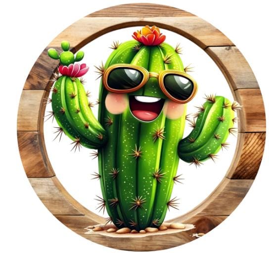 10 Sunglasses Cactus Sign, Wreath Sign, Metal Sign, Home Decor