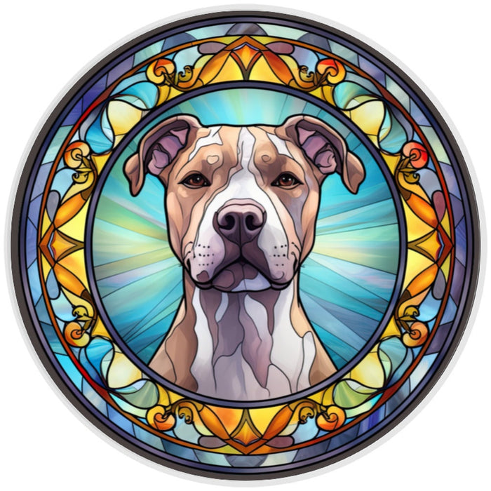10 Tan PitBull Stained Glass Look Sign, Metal Wreath Sign, Home Decor