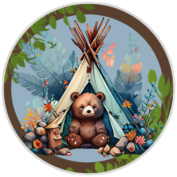 10” Tee Pee Bear Camp Sign, Home Decor, Aluminum, The Ritzy Cactus