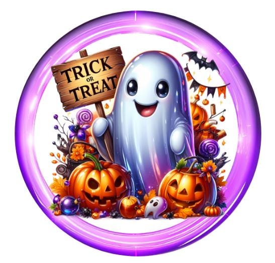 10" Trick or Treat Ghost  Halloween Sign,  Wreath Sign, DIY Wreath Maker Sign, Metal Sign, Home Decor